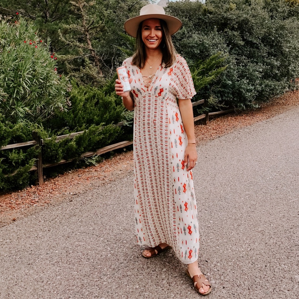 Lucky Brand Flutter Sleeve Maxi Dress